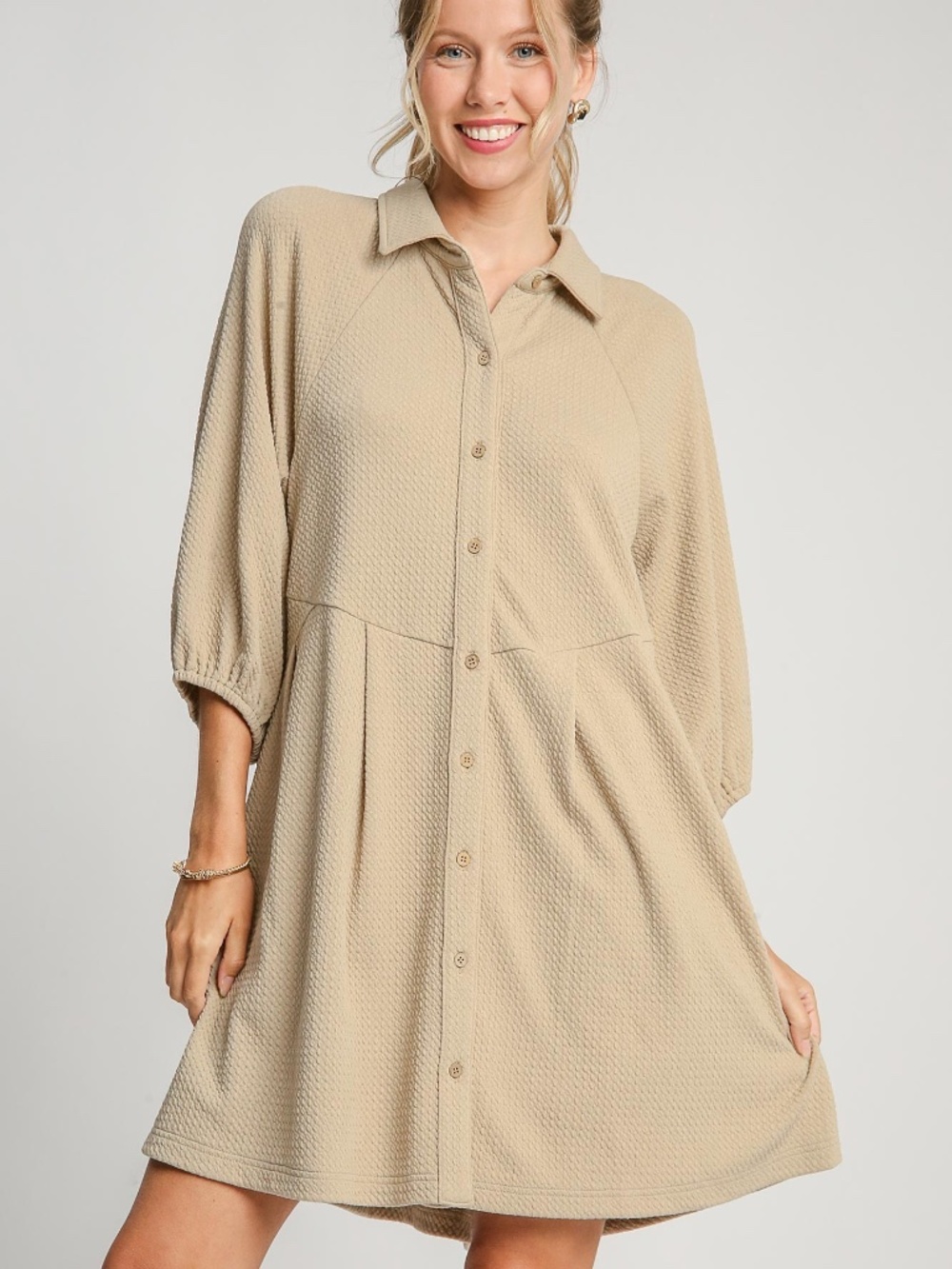 NWT Umgee Oversized Button-Down Tunic Dress - Latte